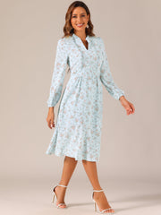 Floral Print Long Sleeve Spring Flowy Midi Boho Dress