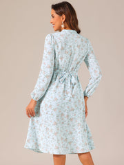 Floral Print Long Sleeve Spring Flowy Midi Boho Dress