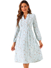 Floral Print Long Sleeve Spring Flowy Midi Boho Dress