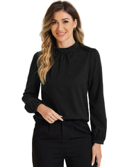 Chiffon Shirt Work Office Mock Neck Long Sleeve Blouse