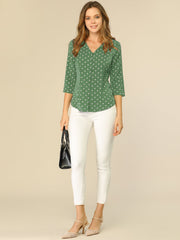 Polka Dots 3/4 Sleeve Button Front Vintage Office Blouse Top