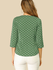 Polka Dots 3/4 Sleeve Button Front Vintage Office Blouse Top