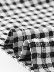 Square Neck Short Sleeves Gingham Plaid Blouse