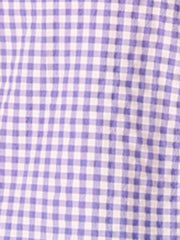 Square Neck Short Sleeves Gingham Plaid Blouse