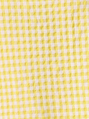 Square Neck Short Sleeves Gingham Plaid Blouse