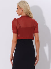 Short Sleeve Open Front Cropped Mesh Sheer Bolero Shrug