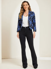 Open Front Floral Work Business Crop Blazer Jacket