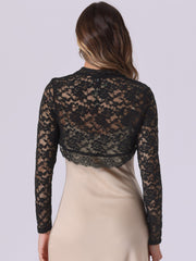 Floral Lace Long Sleeve Open Front Cropped Bolero Shrugs