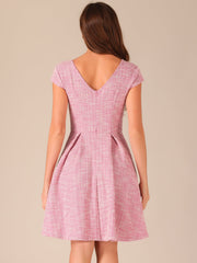 Plaid Tweed Round Neck Cap Sleeve A-Line Vintage Pleated Dress
