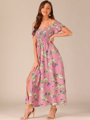 Floral Off Shoulder Midi Beach Summer Vacation Dress