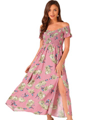 Floral Off Shoulder Midi Beach Summer Vacation Dress