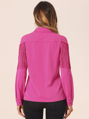 Glitter Fringe Long Sleeve Button Down Disco Party Cowgirl Blouse