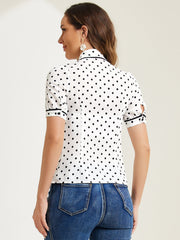 Polka Dot Peter Pan Collar Bow Tie Neck Puff Sleeve Vintage Shirt