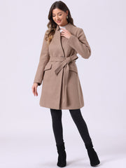 Belted Stand Collar Winter Fully Lined Belted Coats