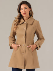 Peter Pan Collar Single Breasted Winter Outwear Buttoned Long Coat