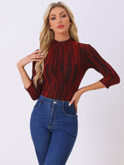 Party Glitter 3/4 Sleeve Shiny Striped Metallic Tops