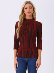 Party Glitter 3/4 Sleeve Shiny Striped Metallic Tops