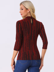 Party Glitter 3/4 Sleeve Shiny Striped Metallic Tops