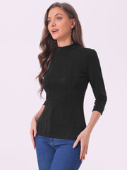 Party Glitter 3/4 Sleeve Shiny Striped Metallic Tops