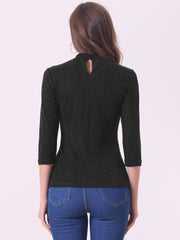 Party Glitter 3/4 Sleeve Shiny Striped Metallic Tops