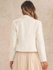 Tweed Shawl Collar Button Down Long Sleeves Textured Blazer