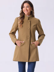 Mid-thigh Stand Collar Single Breasted Long Coat