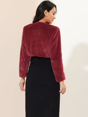 Faux Fur Evening Open Front Bolero Cropped Jacket Shrug