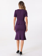 2PCS Square Neck Peplum Blouse Fishtail Bodycon Skirt Business Set