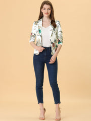 Business Casual Open Front Notch Lapel Plaid Suit Blazer