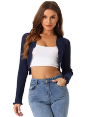 Women's Crop Shrug Ruffle Trim Long Sleeve Knit Elegant Open Front Casual Bolero Cardigan Shrugs