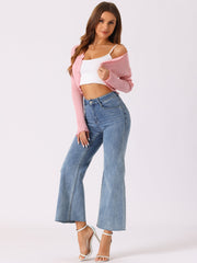 Women's Crop Shrug Ruffle Trim Long Sleeve Knit Elegant Open Front Casual Bolero Cardigan Shrugs