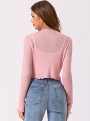 Women's Crop Shrug Ruffle Trim Long Sleeve Knit Elegant Open Front Casual Bolero Cardigan Shrugs