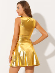 Metallic Sleeveless High Waist Club Party Holographic Dress
