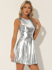 Metallic Sleeveless High Waist Club Party Holographic Dress