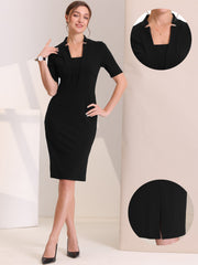 Formal Pencil V Neck Short Sleeve Office Bodycon Sheath Dress