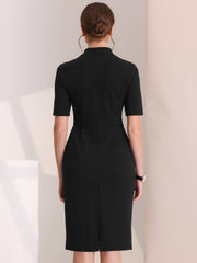 Formal Pencil V Neck Short Sleeve Office Bodycon Sheath Dress