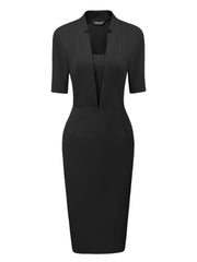 Formal Pencil V Neck Short Sleeve Office Bodycon Sheath Dress