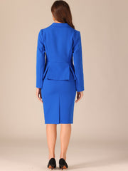 2 Piece Long Sleeve Notched Lapel Peplum Blazer Pencil Skirt Suit Set