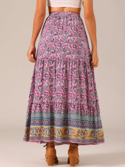Boho Casual Bohemian Floral Printed Elastic Waist Maxi Skirt