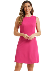 Round Neck Solid Color Sleeveless A-Line Work Midi Dress