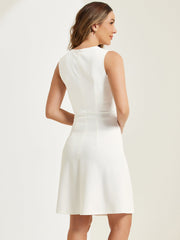 Round Neck Solid Color Sleeveless A-Line Work Midi Dress