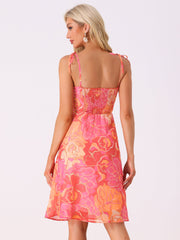 Spaghetti Strap Dress A-Line Smocked Beach Summer Floral Sundress