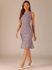 Tweed Sleeveless Elegant Plaid Midi Fishtail Dress