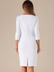 3/4 Sleeve Notch Neck Slim Fit Work Pencil Midi Dress