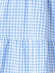 Ruffle Trim V Neck Button Decor Plaid Gingham Tiered Midi Dress