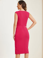 Round Neck Slim Fit Sleeveless Split Work Pencil Sheath Dress