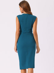 Round Neck Slim Fit Sleeveless Split Work Pencil Sheath Dress