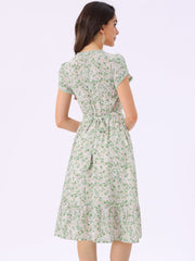 Summer Petal Sleeve Boho Floral Print Midi Dress