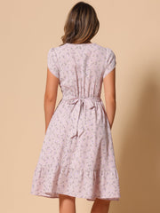Summer Petal Sleeve Boho Floral Print Midi Dress