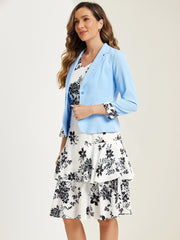 Work flower Print Contrast Panel 2pc Sets Chiffon V Neck Jacket Dress